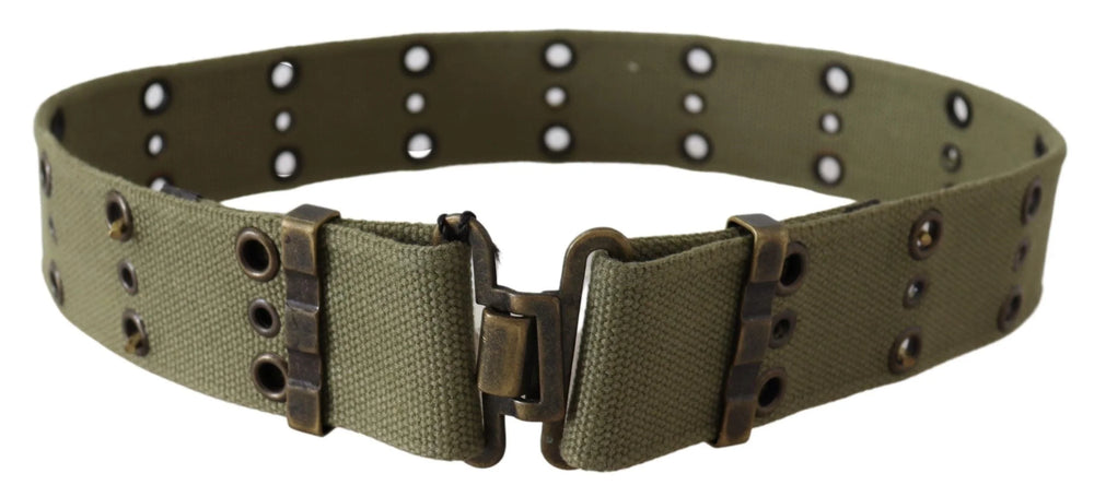 Ermanno Scervino Green 100% Cotton Rustic Bronze Buckle Belt - 85 cm / 34 Inches - Belts