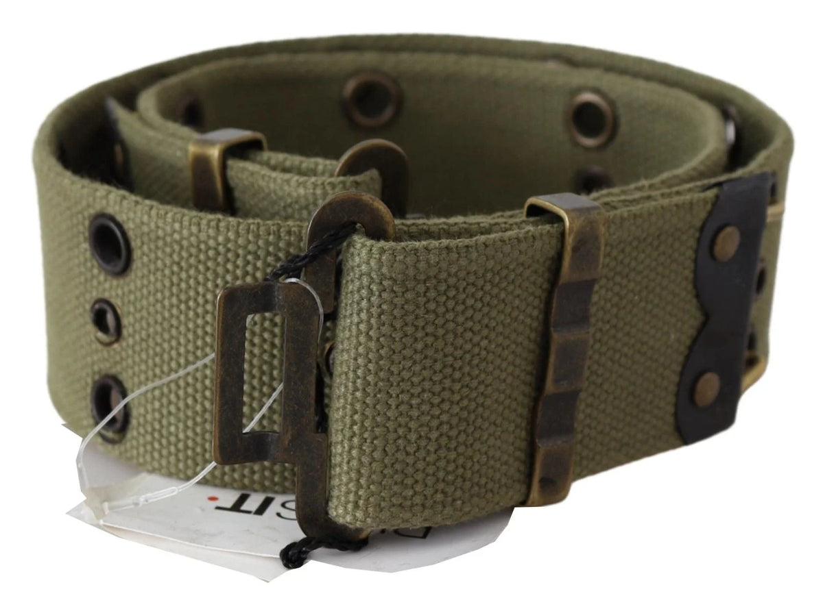 Ermanno Scervino Green 100% Cotton Rustic Bronze Buckle Belt - 85 cm / 34 Inches - Belts