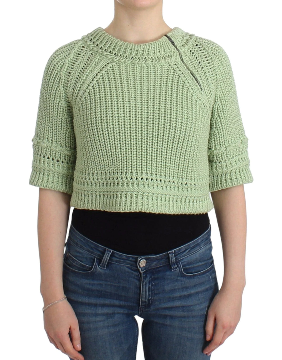 Ermanno Scervino Green Cropped Knit Sweater Knitted Jumper - IT42 | S - Sweaters