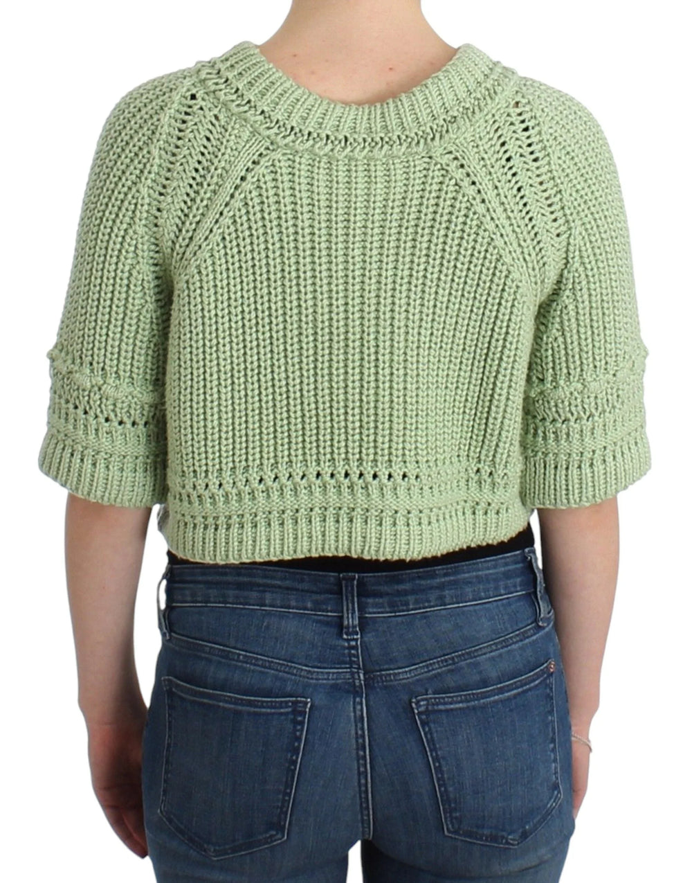 Ermanno Scervino Green Cropped Knit Sweater Knitted Jumper - IT42 | S - Sweaters