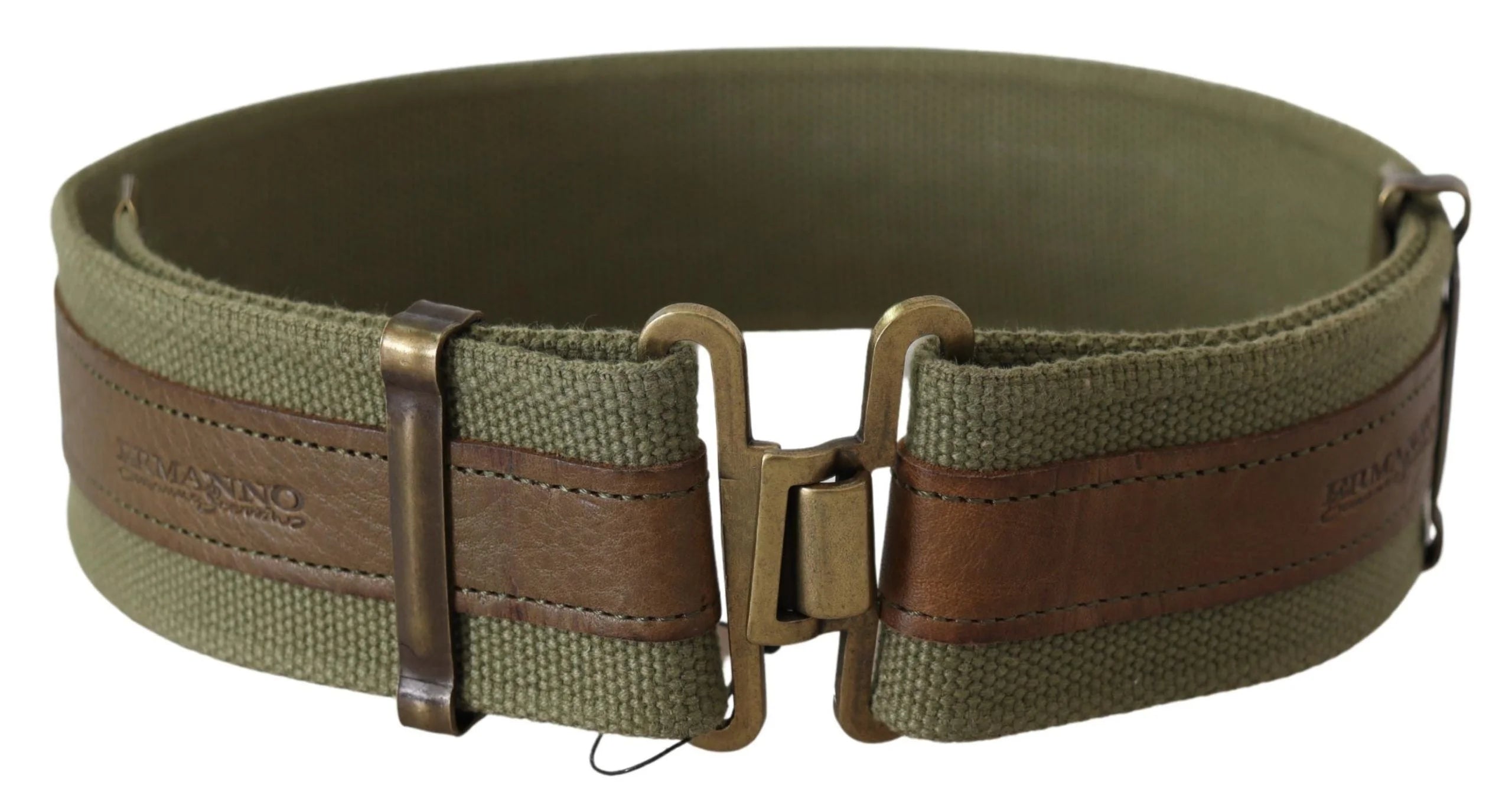 Ermanno Scervino Green Leather Rustic Bronze Buckle Army Belt - 85 cm / 34 Inches - Belts