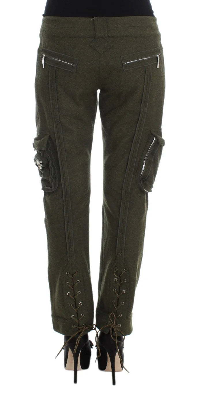 Ermanno Scervino Green Wool Blend Loose Fit Cargo Pants - Cargo Pants