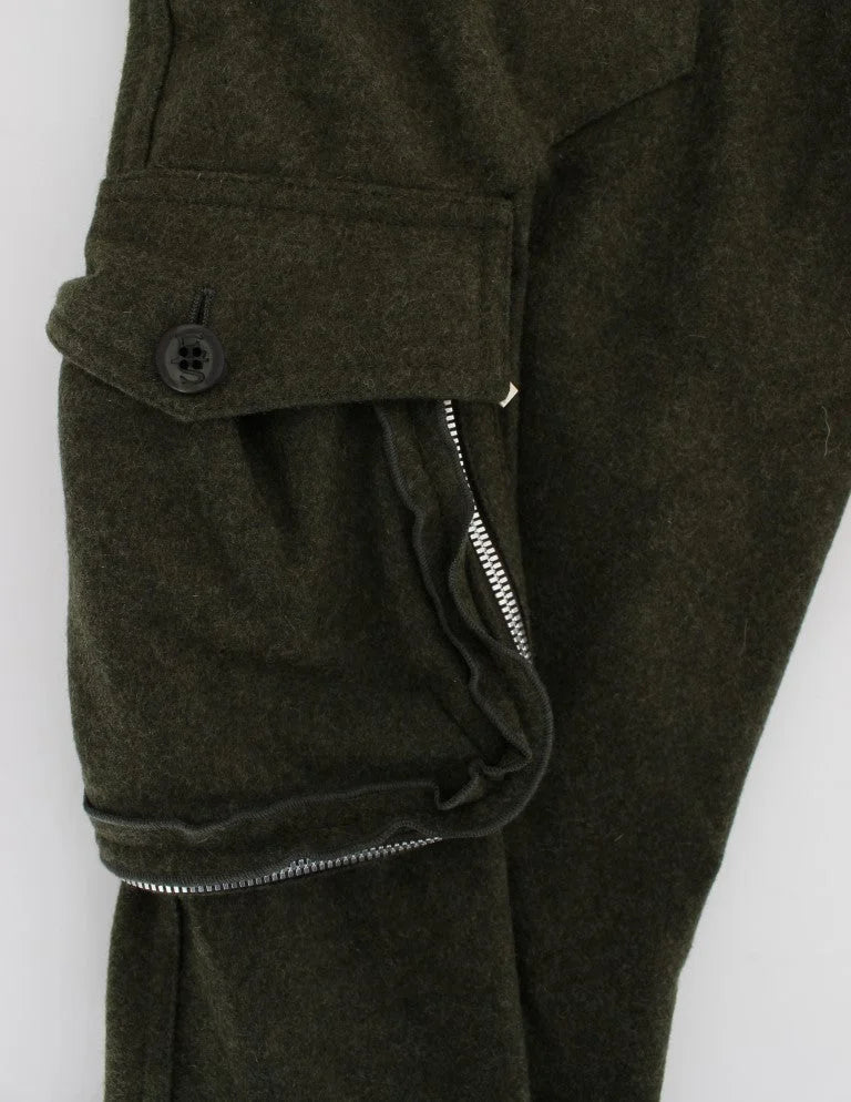 Ermanno Scervino Green Wool Blend Loose Fit Cargo Pants - Cargo Pants