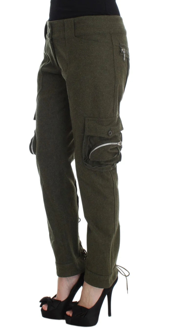 Ermanno Scervino Green Wool Blend Loose Fit Cargo Pants - Cargo Pants