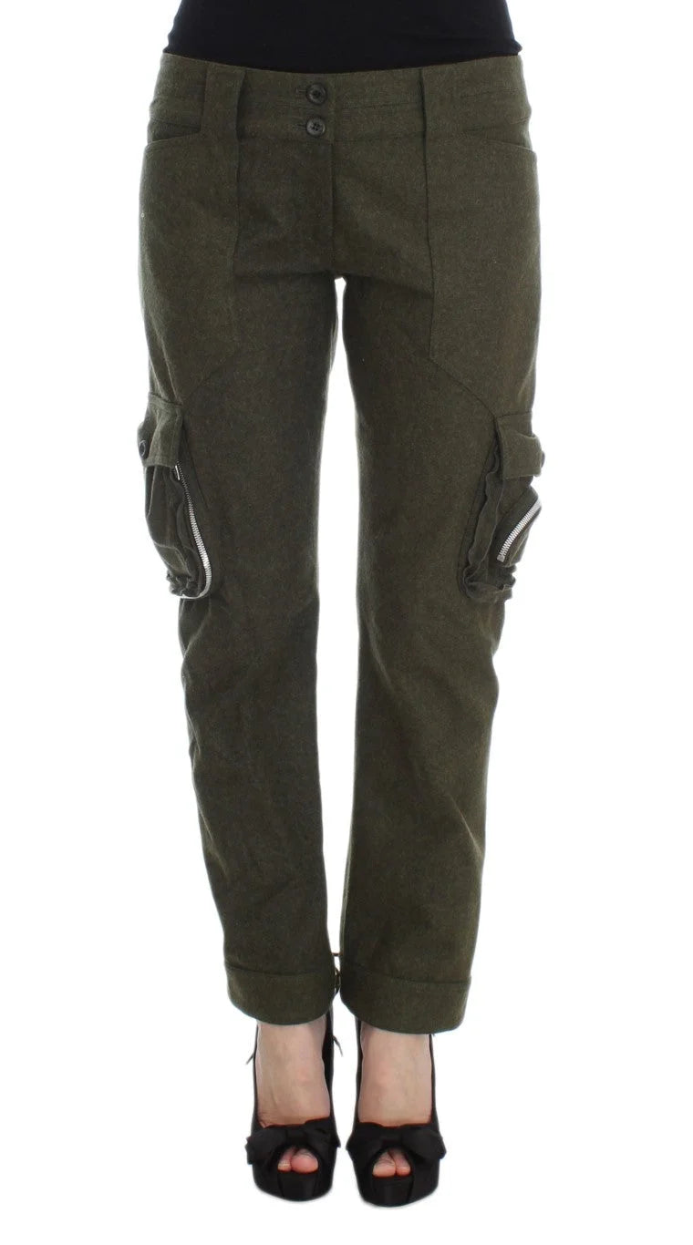 Ermanno Scervino Green Wool Blend Loose Fit Cargo Pants - Cargo Pants