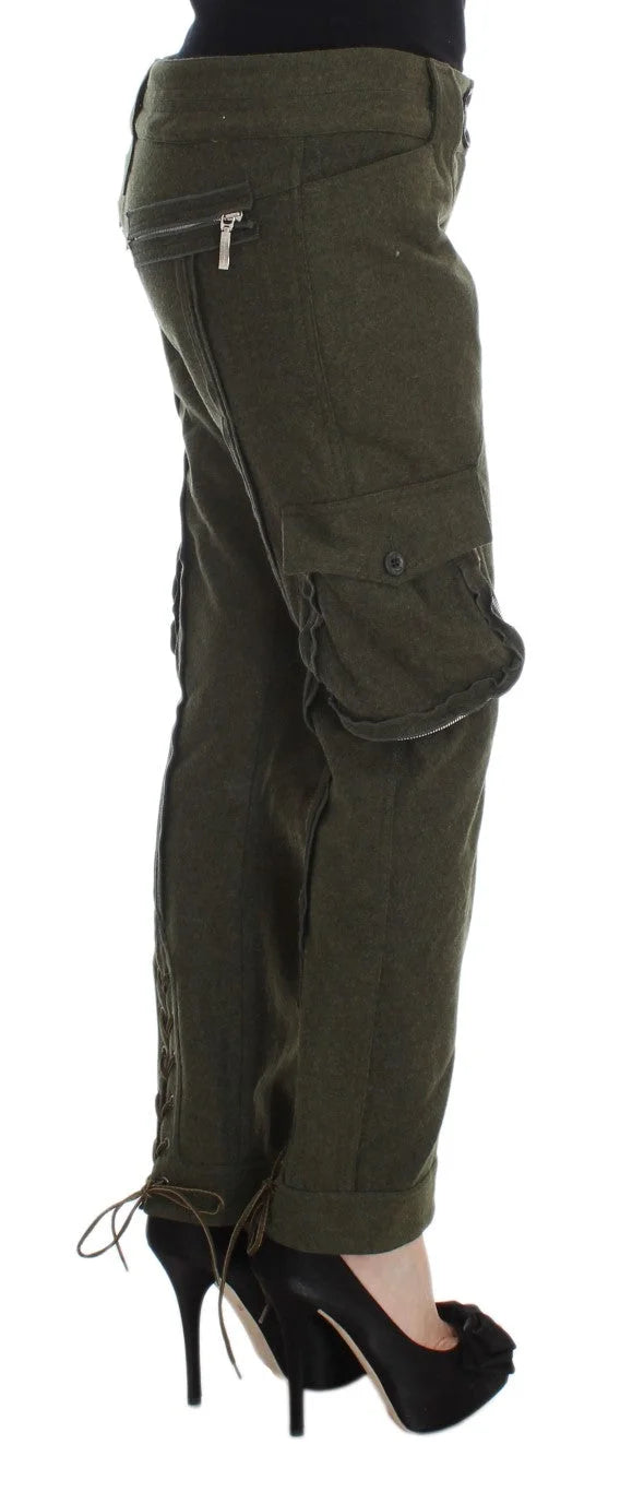 Ermanno Scervino Green Wool Blend Loose Fit Cargo Pants - Cargo Pants