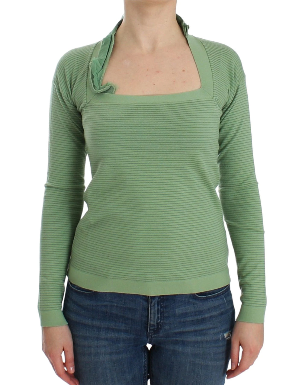 Ermanno Scervino Green Wool Blend Striped Long Sleeve Sweater - Sweaters