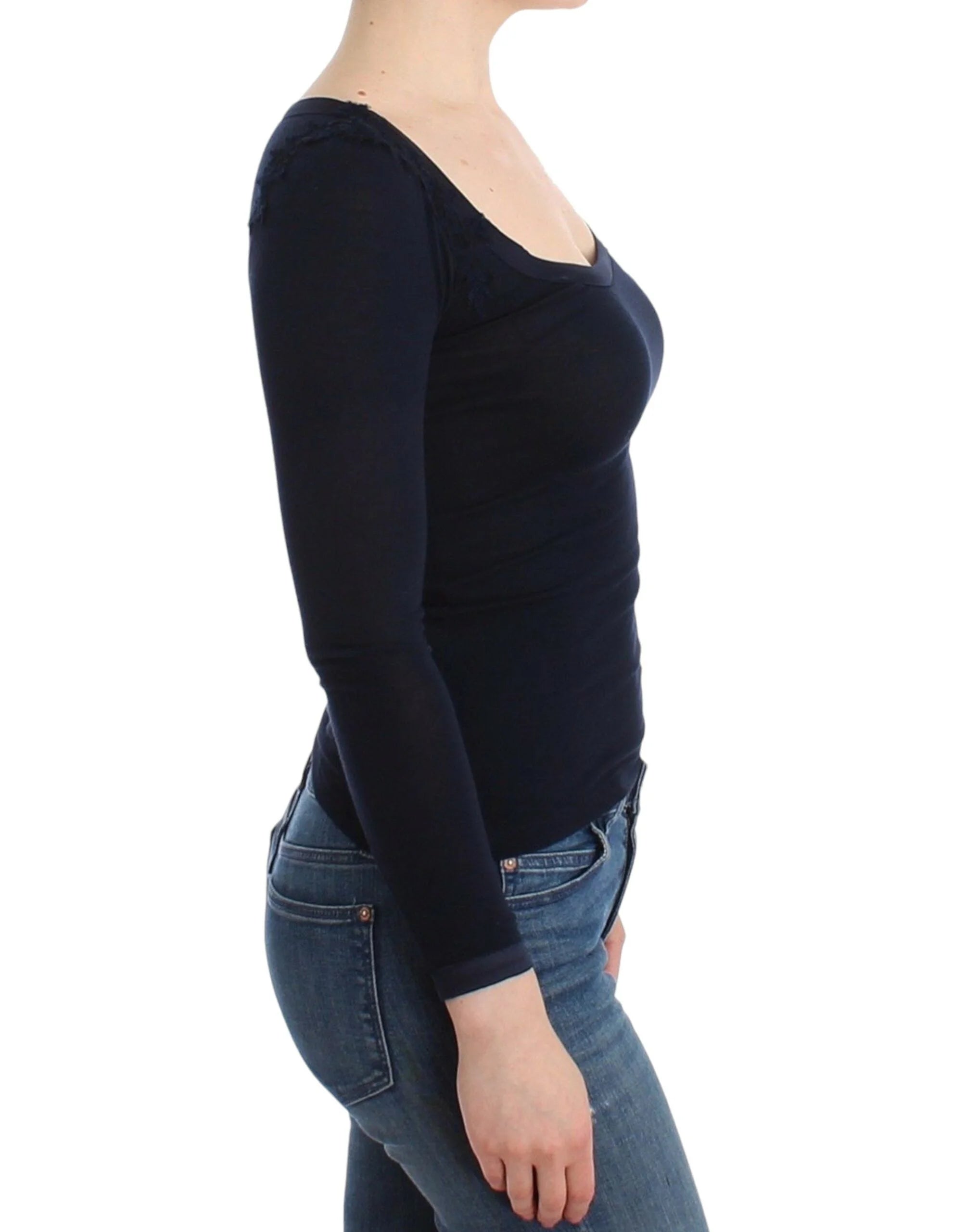 Ermanno Scervino Lingerie Blue Top Blouse Jumper Lace Rayon - IT40 | XS - Sweaters