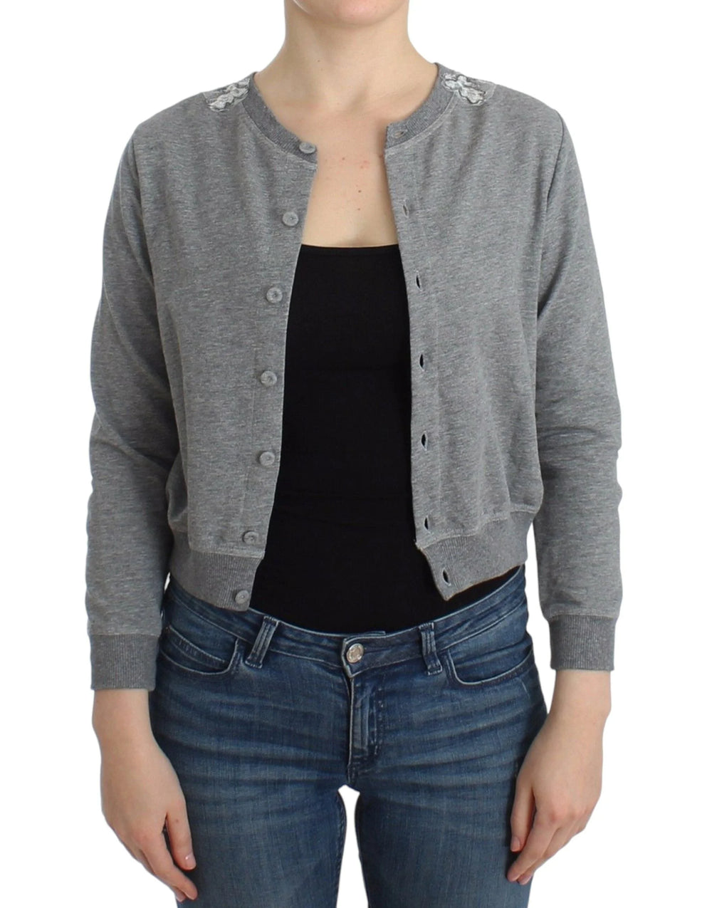 Ermanno Scervino Lingerie Gray Lace Sweater Cardigan Top - IT42 | S - Cardigans