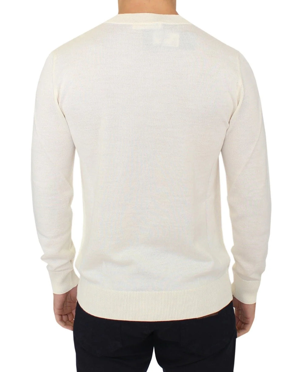 Ermanno Scervino Off White Wool Blend V-neck Pullover Sweater - IT46 | S - Sweaters