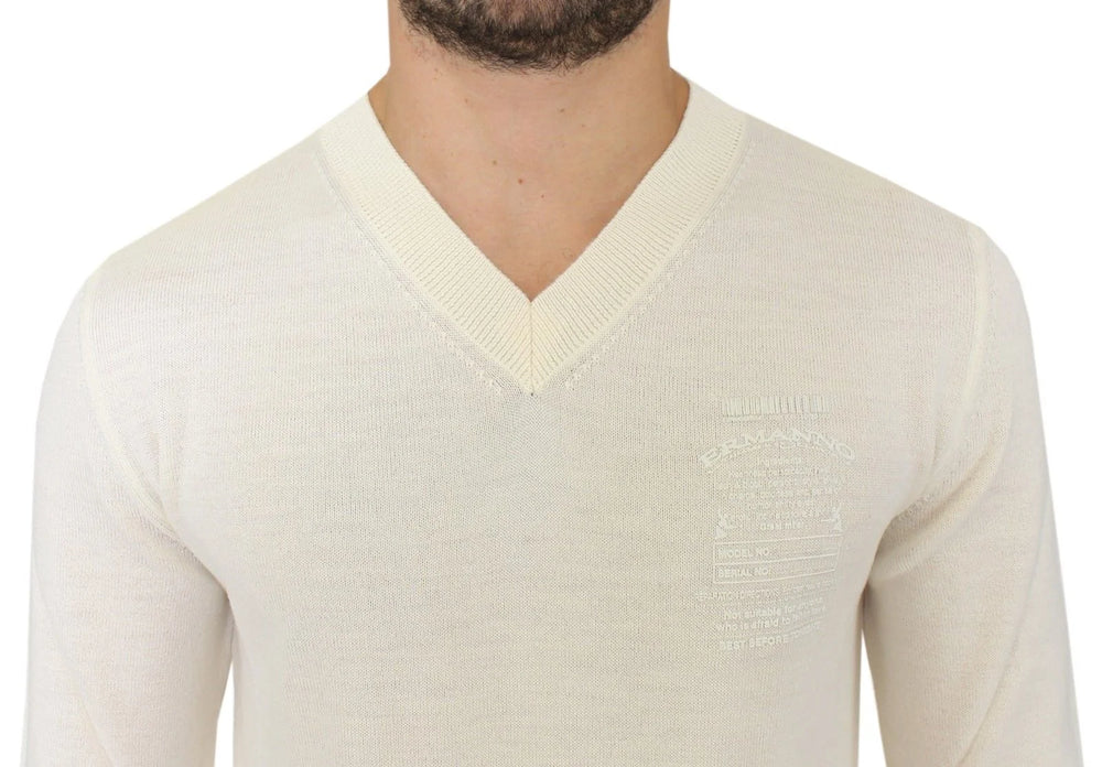 Ermanno Scervino Off White Wool Blend V-neck Pullover Sweater - IT46 | S - Sweaters