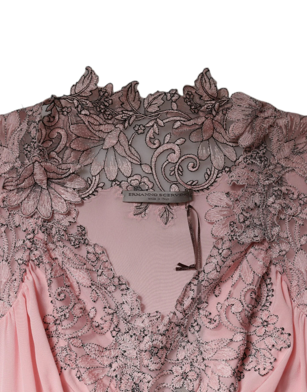 Ermanno Scervino Pink Floral Lace Short Sleeves V-neck Midi Dress - IT44 | L - Dresses