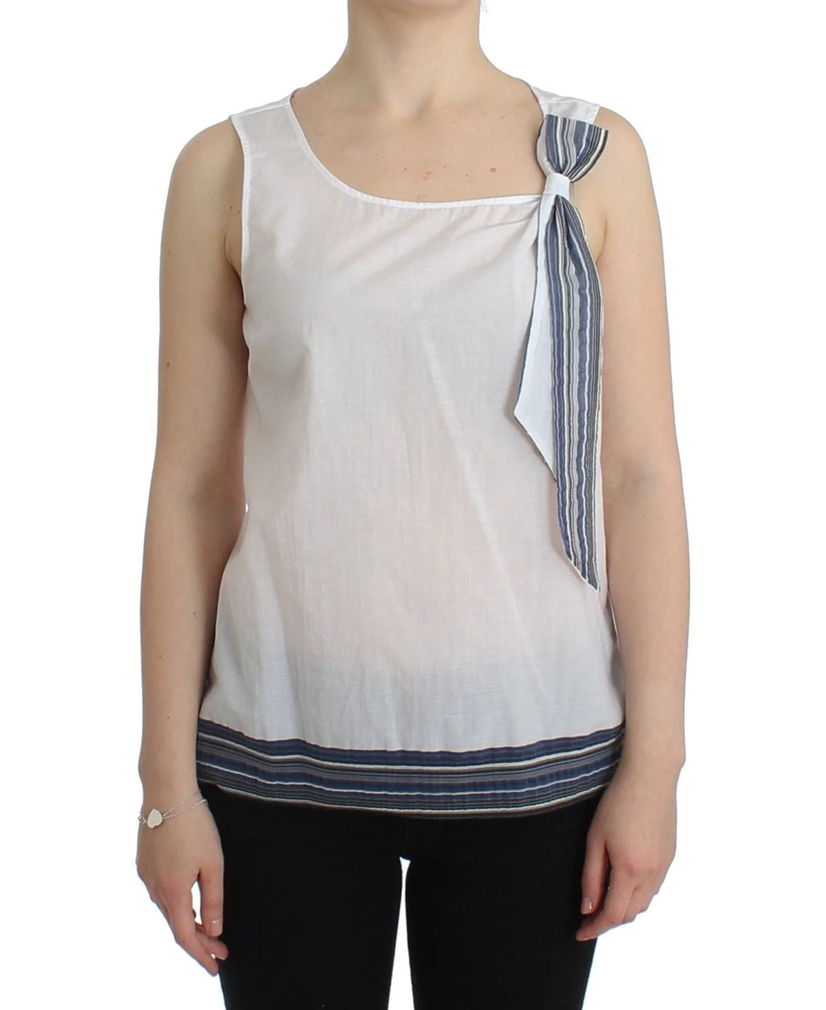 Ermanno Scervino White Blue Top Blouse Tank Shirt Sleeveless - Tank Tops