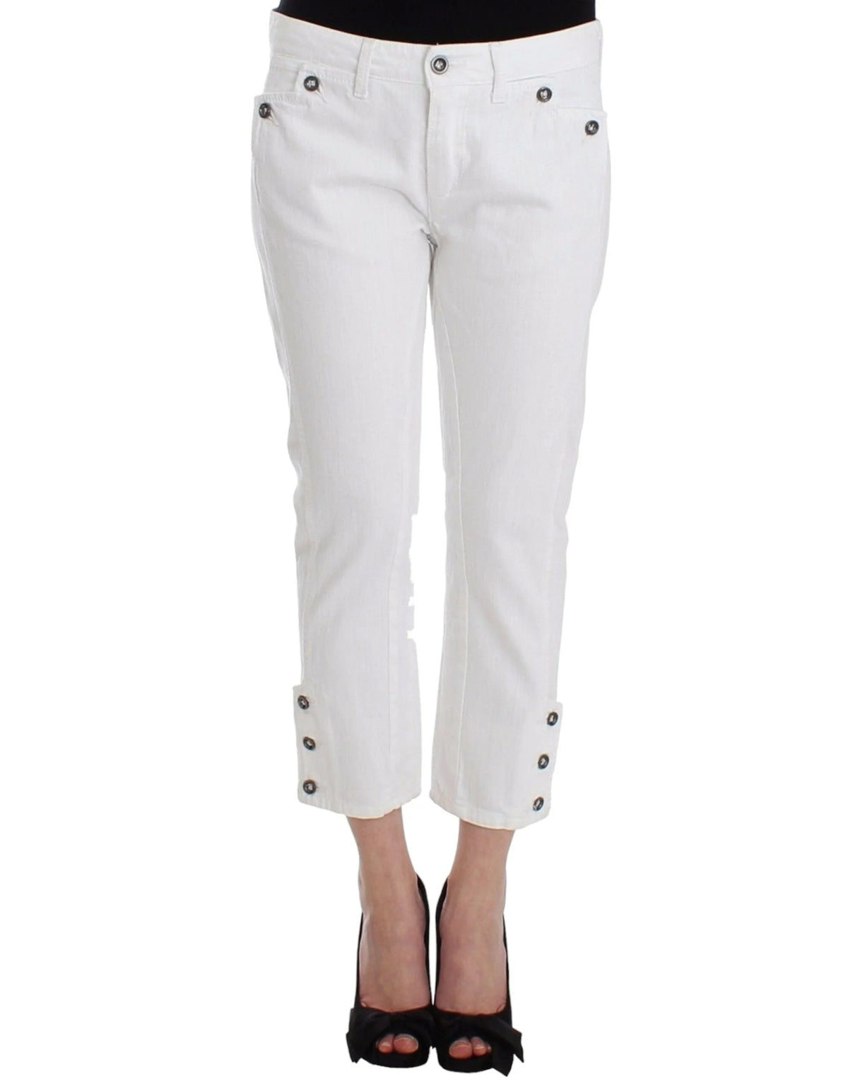 Ermanno Scervino White Cropped Jeans Denim Pants Branded Capri - 42 | S - Jeans