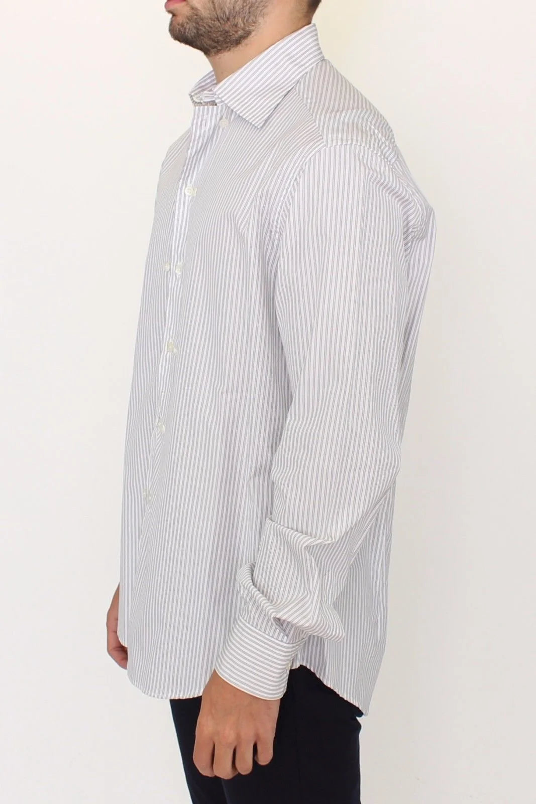Ermanno Scervino White Gray Striped Regular Fit Casual Shirt - IT50 | L - Shirts