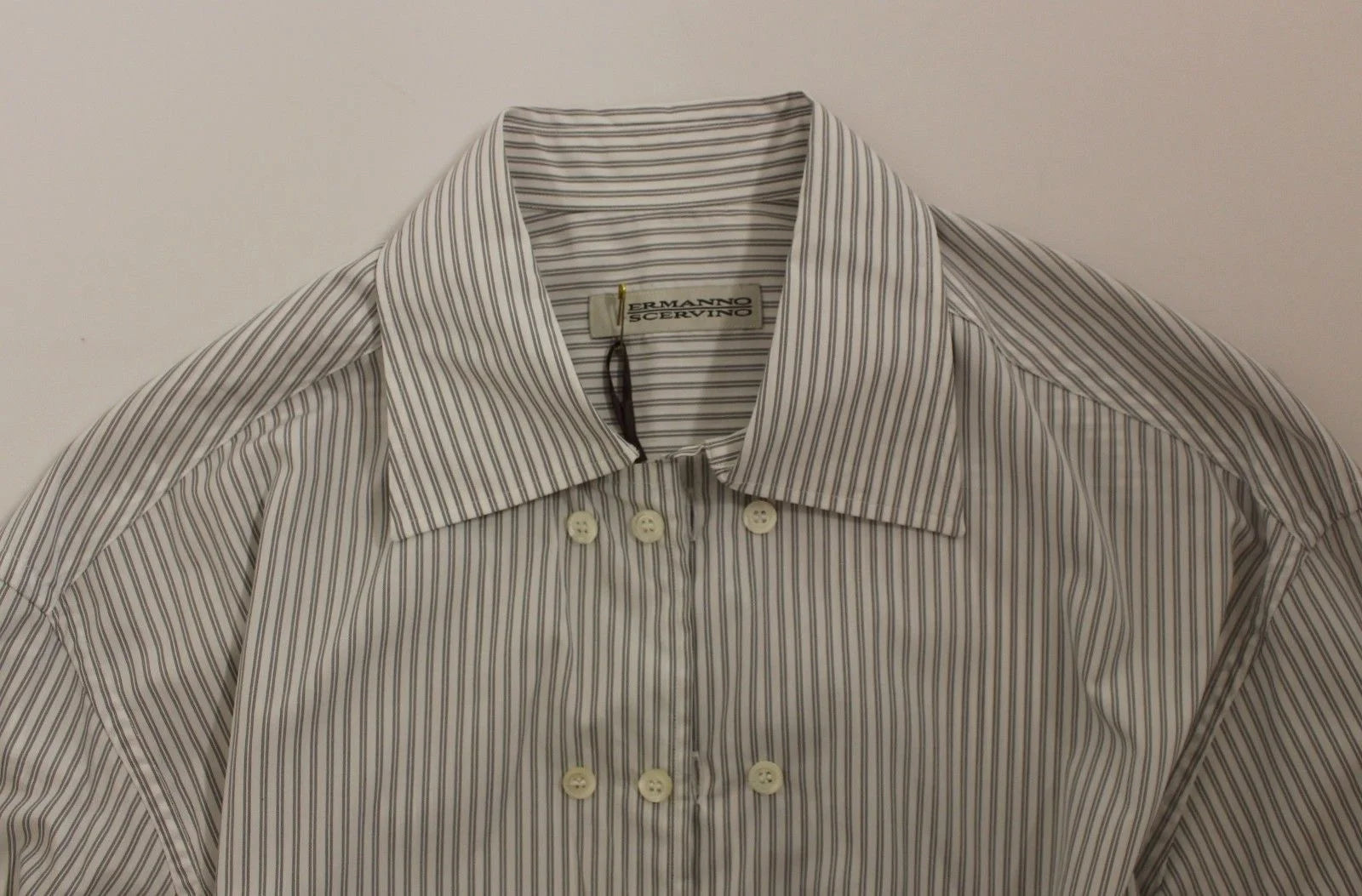 Ermanno Scervino White Gray Striped Regular Fit Casual Shirt - IT50 | L - Shirts