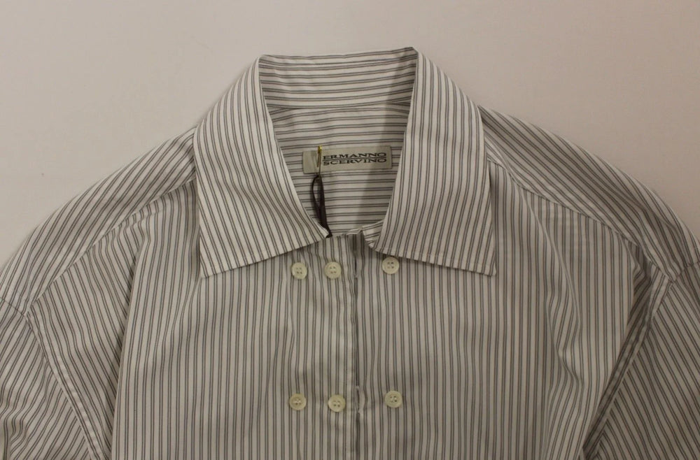 Ermanno Scervino White Gray Striped Regular Fit Casual Shirt - IT50 | L - Shirts