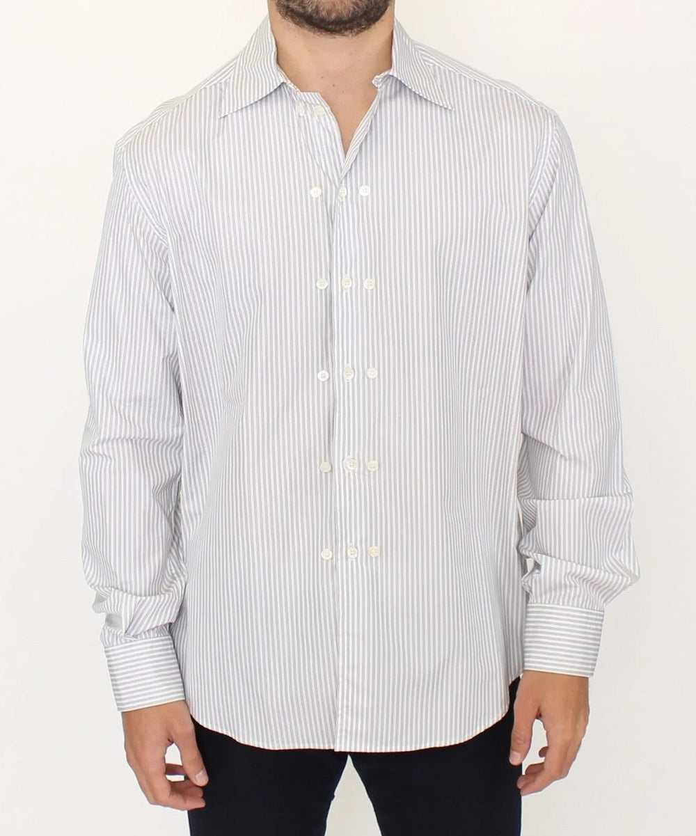 Ermanno Scervino White Gray Striped Regular Fit Casual Shirt - IT50 | L - Shirts