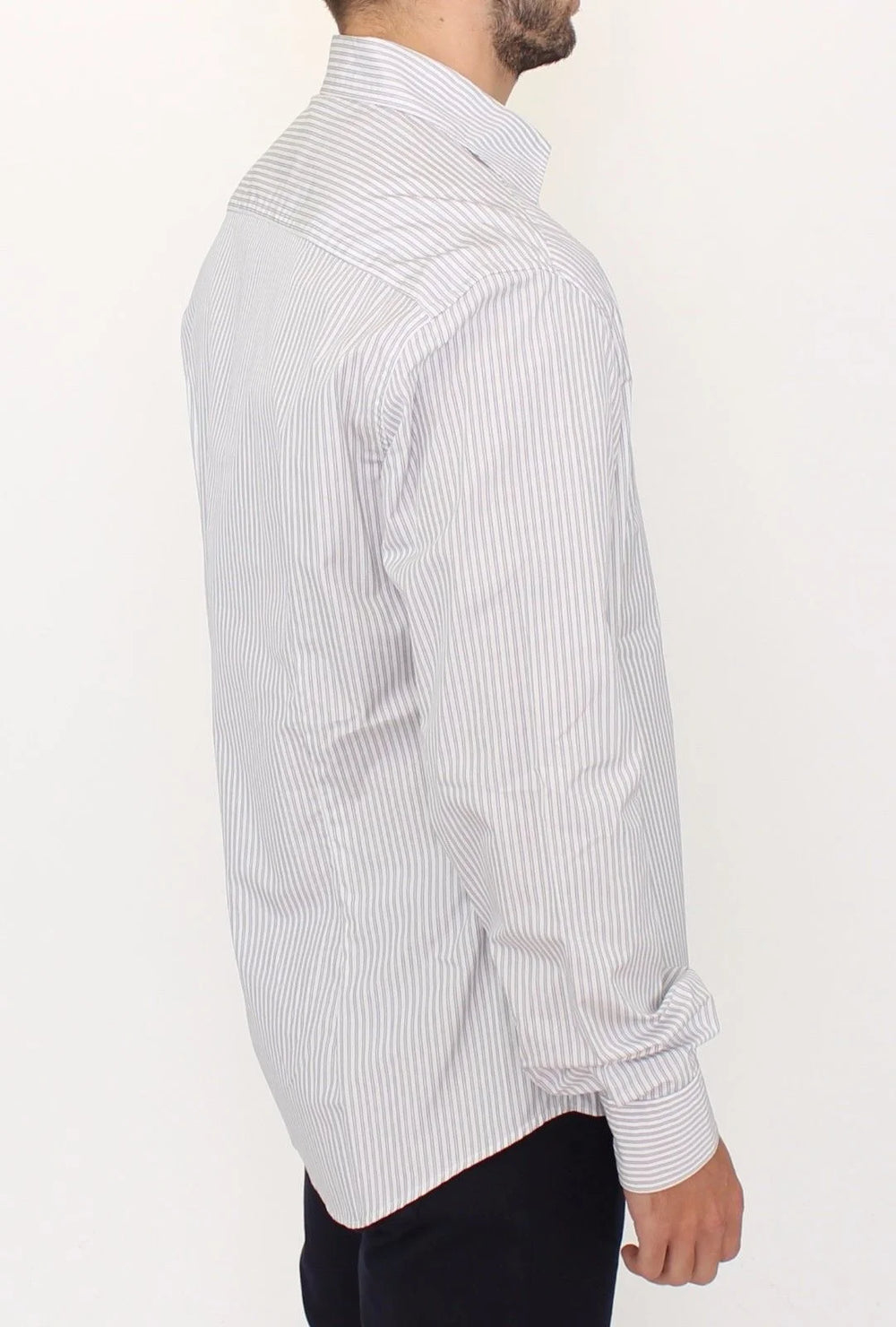 Ermanno Scervino White Gray Striped Regular Fit Casual Shirt - IT50 | L - Shirts