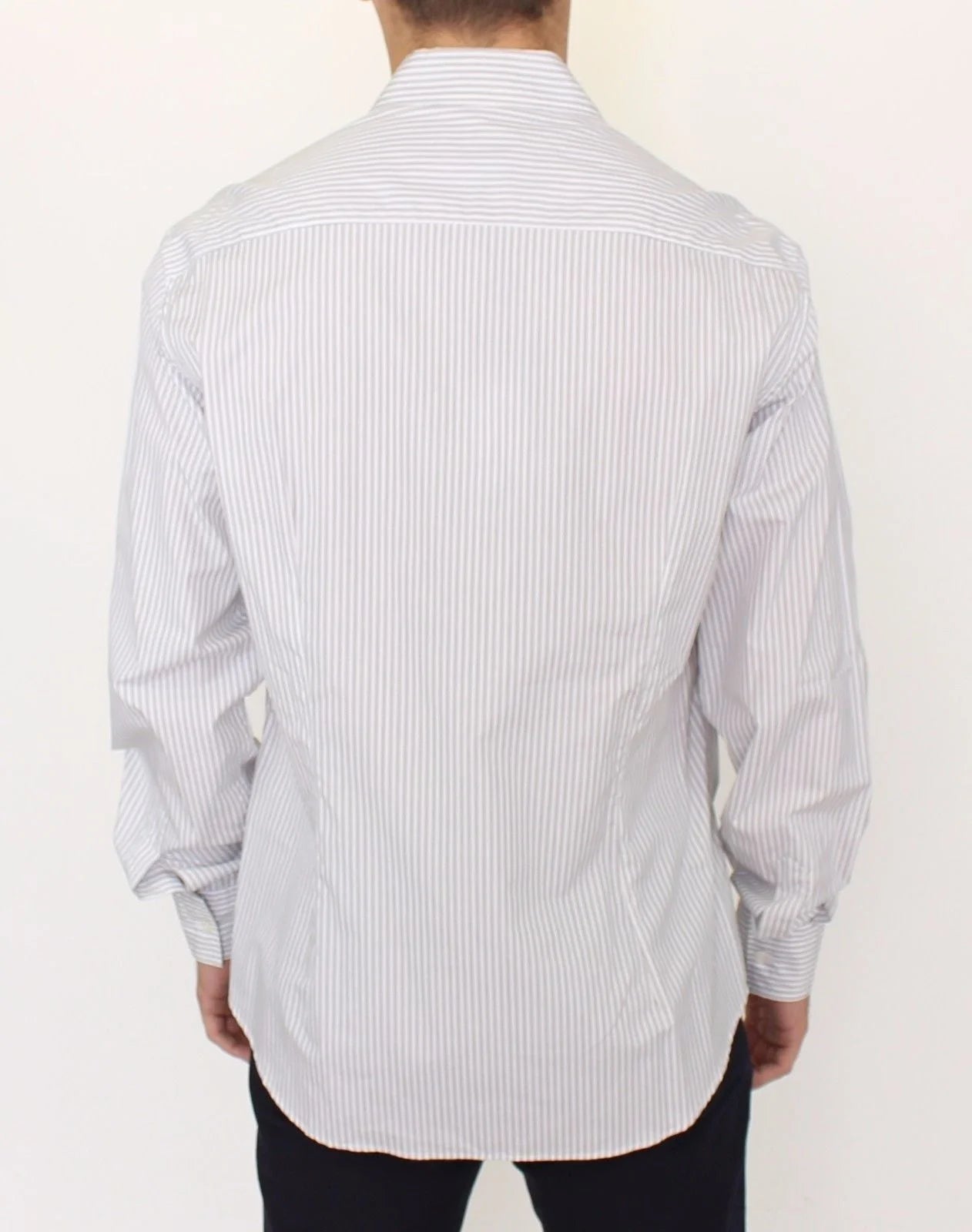 Ermanno Scervino White Gray Striped Regular Fit Casual Shirt - IT50 | L - Shirts