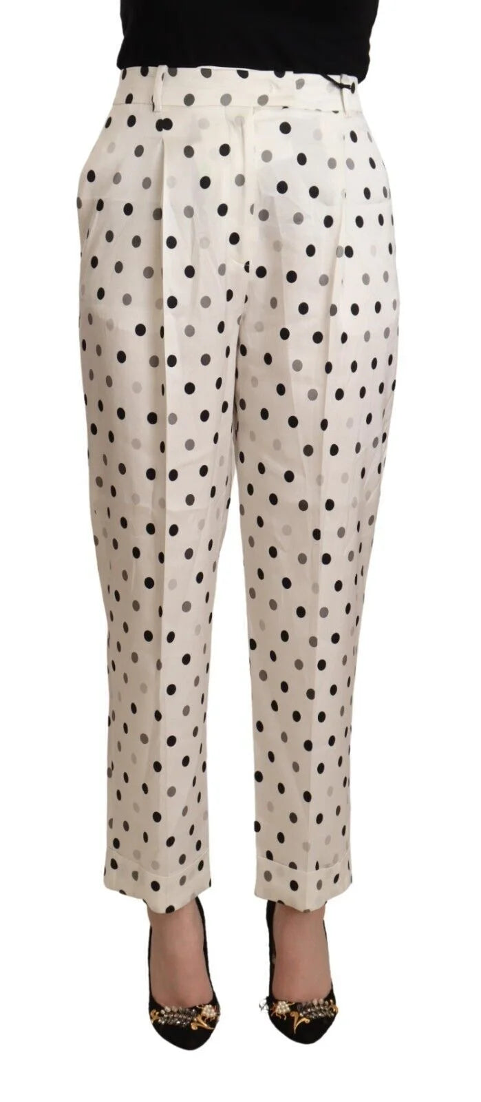 Ermanno Scervino White Polka Dotted High Waist Tapered Pants - IT42|M - Trousers