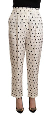 Ermanno Scervino White Polka Dotted High Waist Tapered Pants - IT42|M - Trousers