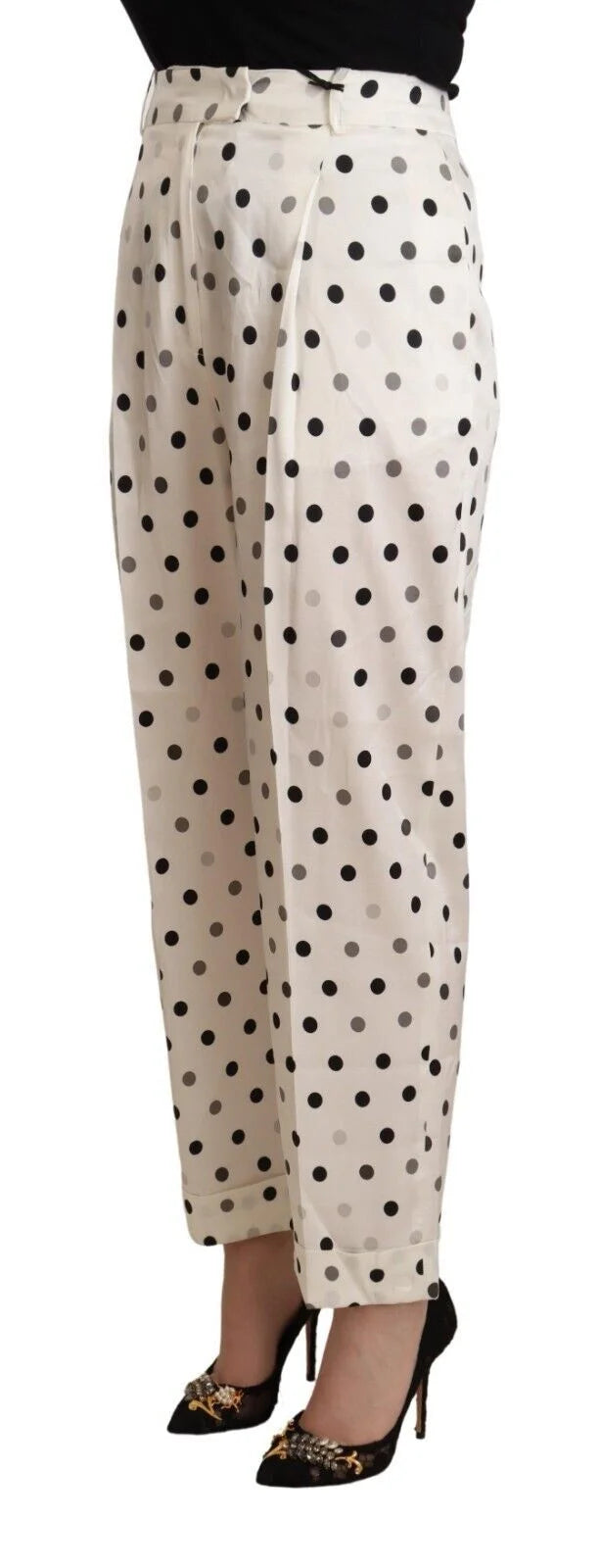 Ermanno Scervino White Polka Dotted High Waist Tapered Pants - IT42|M - Trousers
