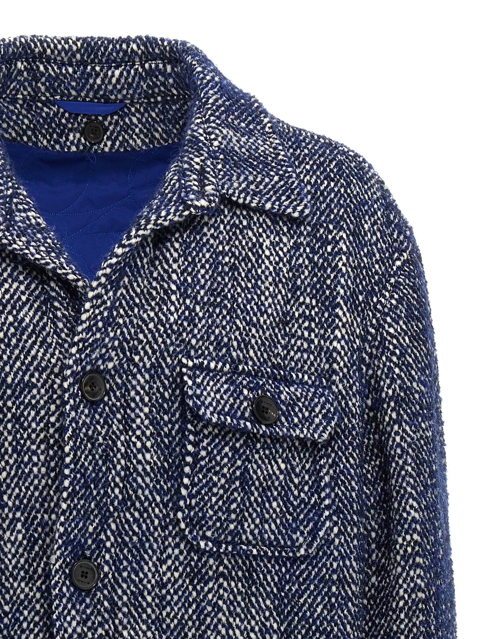 Etro Blue Wool Full-Length Jacket - L