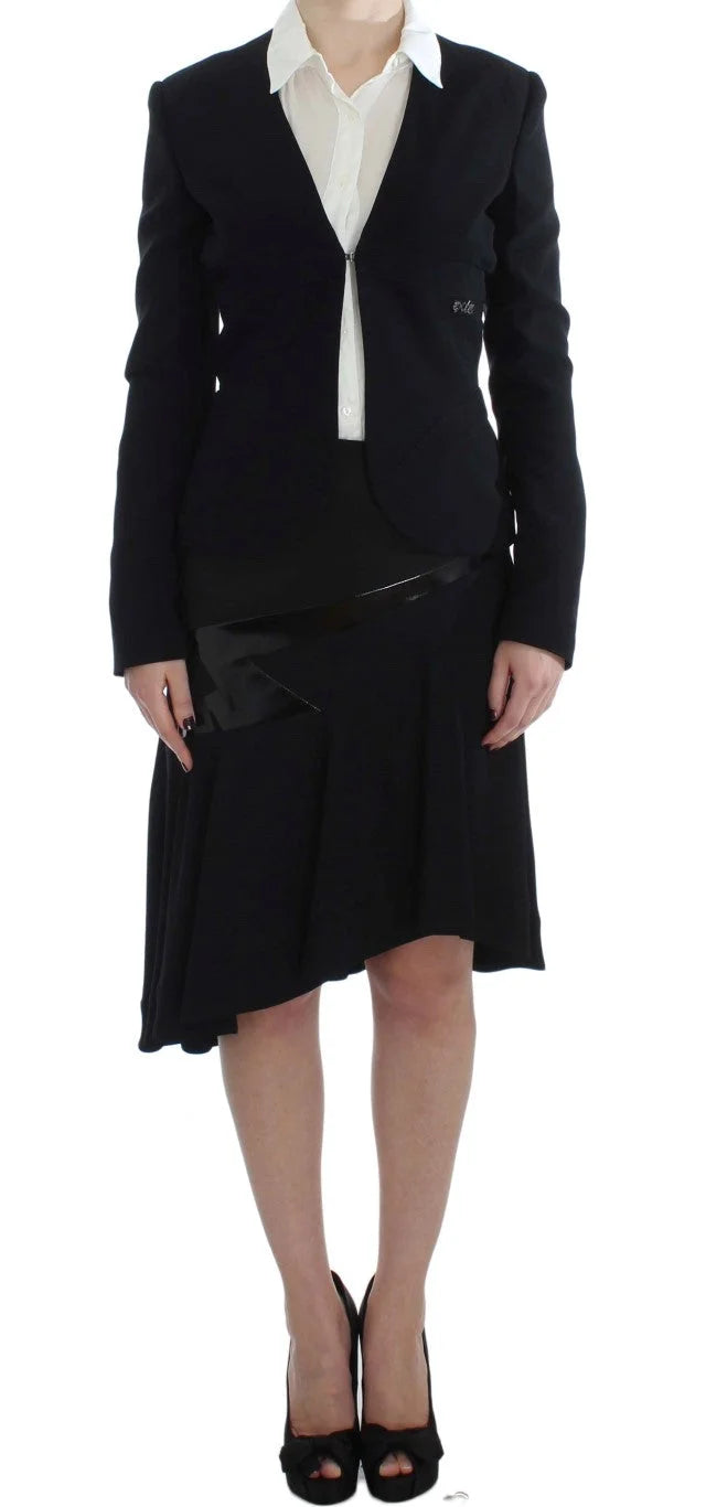 Exte Black Blue Two Piece Suit Skirt & Blazer - IT42|M - Skirt Suits