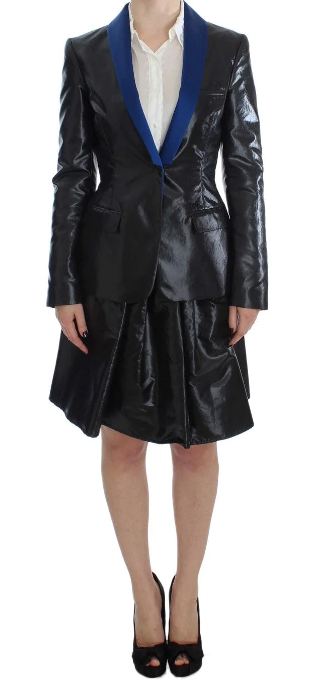 Exte Black Blue Two Piece Suit Skirt & Blazer - Skirt Suits