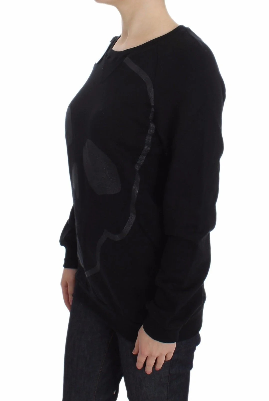 Exte Black Cotton Motive Print Crewneck Pullover Sweater - IT40|S - Sweaters