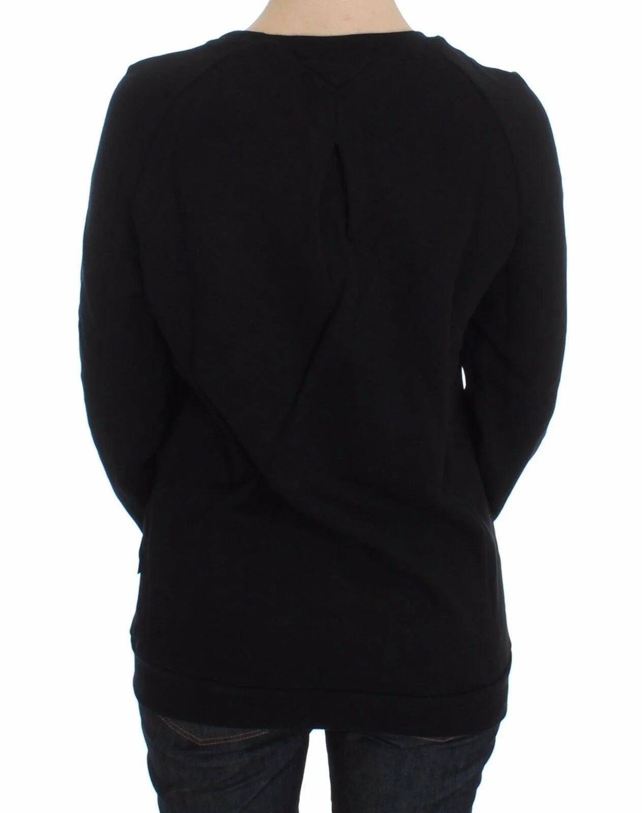 Exte Black Cotton Motive Print Crewneck Pullover Sweater - IT40|S - Sweaters
