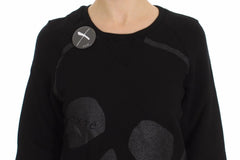 Exte Black Cotton Motive Print Crewneck Pullover Sweater - IT40|S - Sweaters
