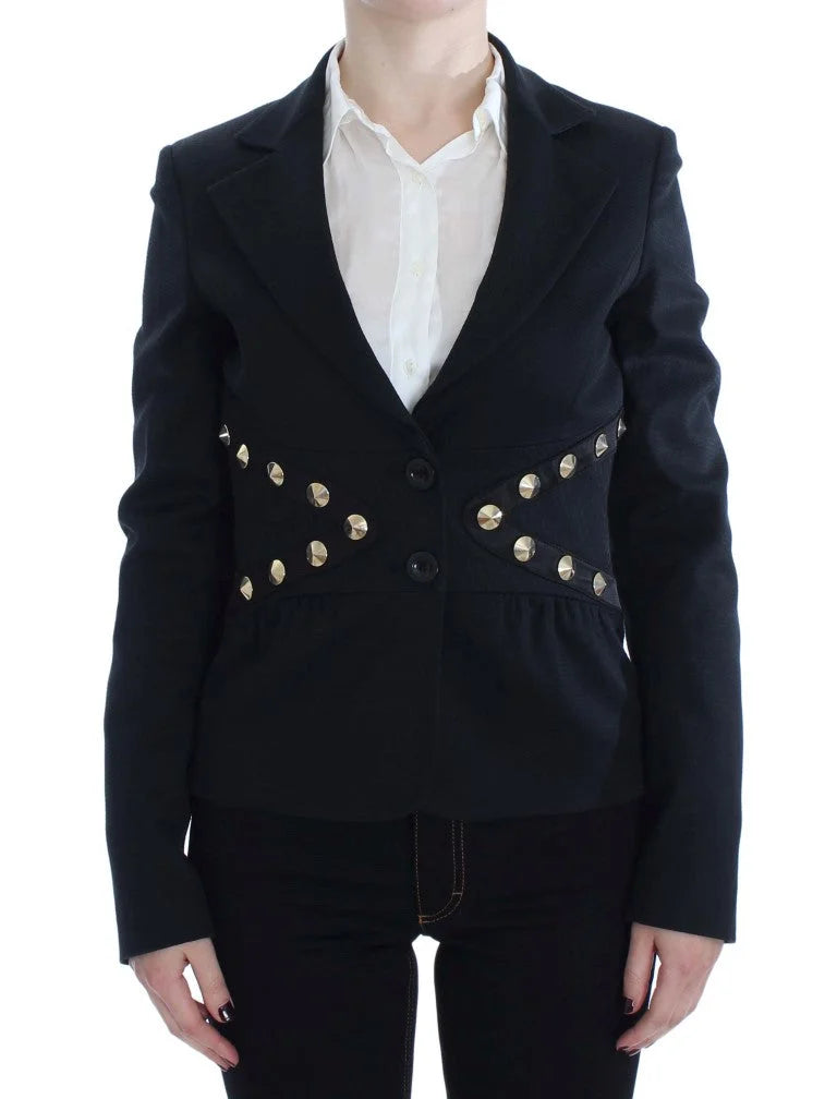 Exte Black Cotton Stretch Gold Studded Blazer Jacket - IT44|L - Sport Jackets