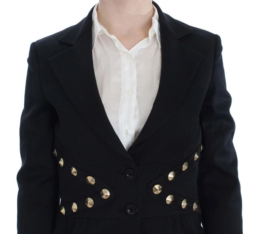 Exte Black Cotton Stretch Gold Studded Blazer Jacket - IT44|L - Sport Jackets