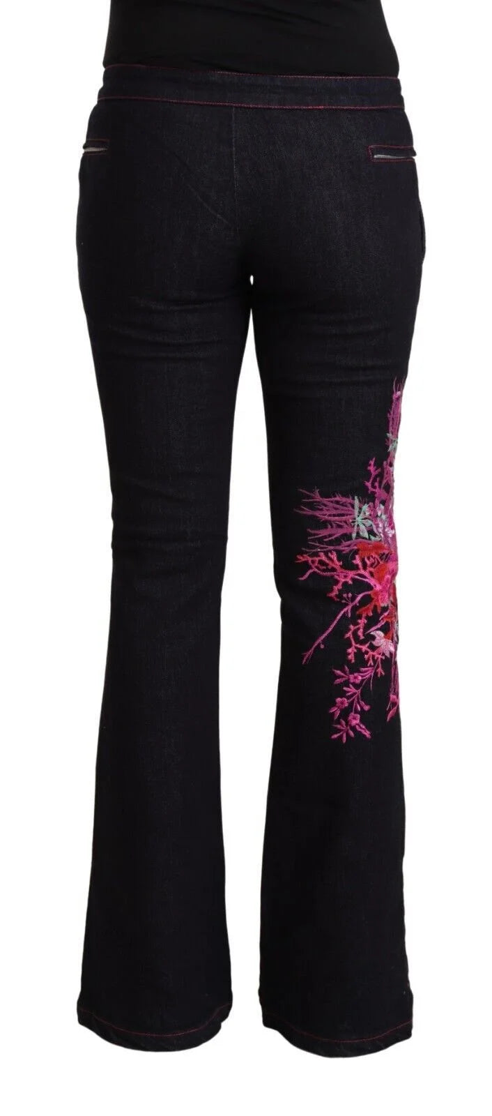 Exte Black Cotton Stretch Mid Waist Cotton Flared Denim Jeans - Jeans