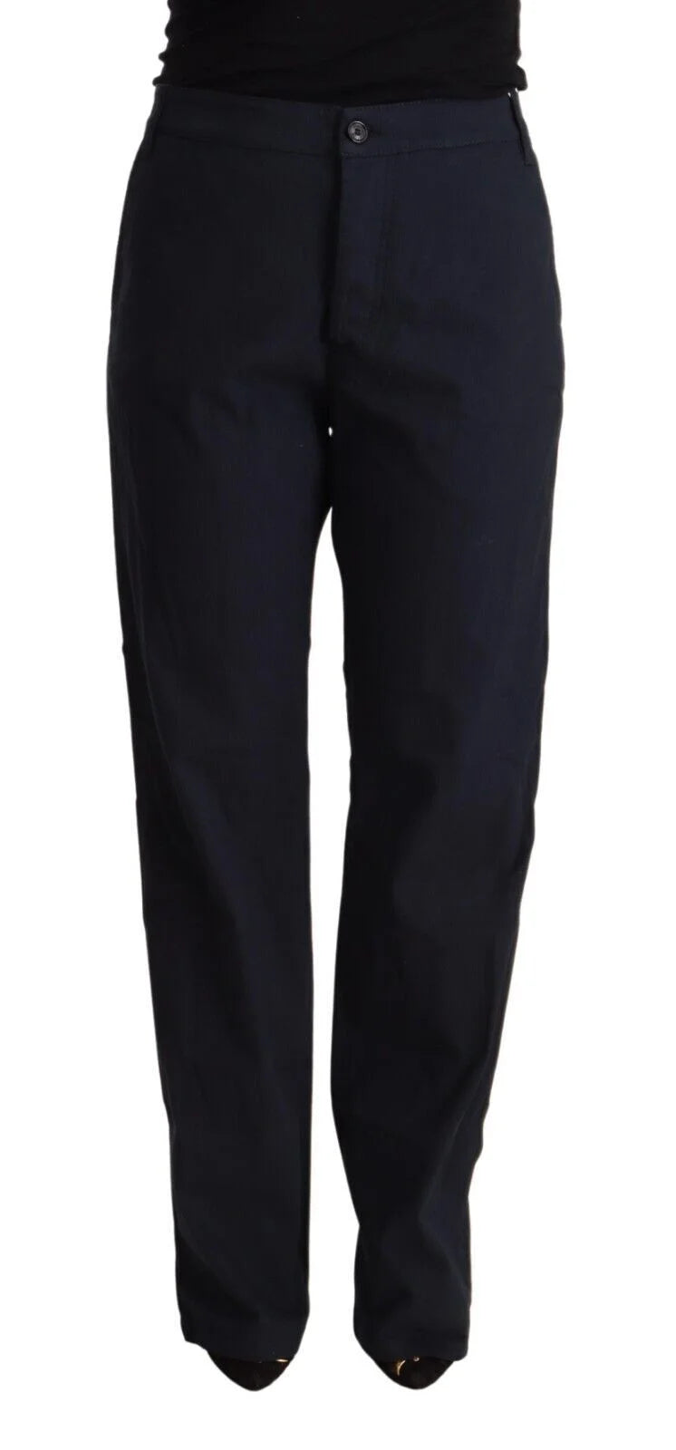 Exte Black High Waist Tapered Cotton Pants - IT50|3XL - Trousers