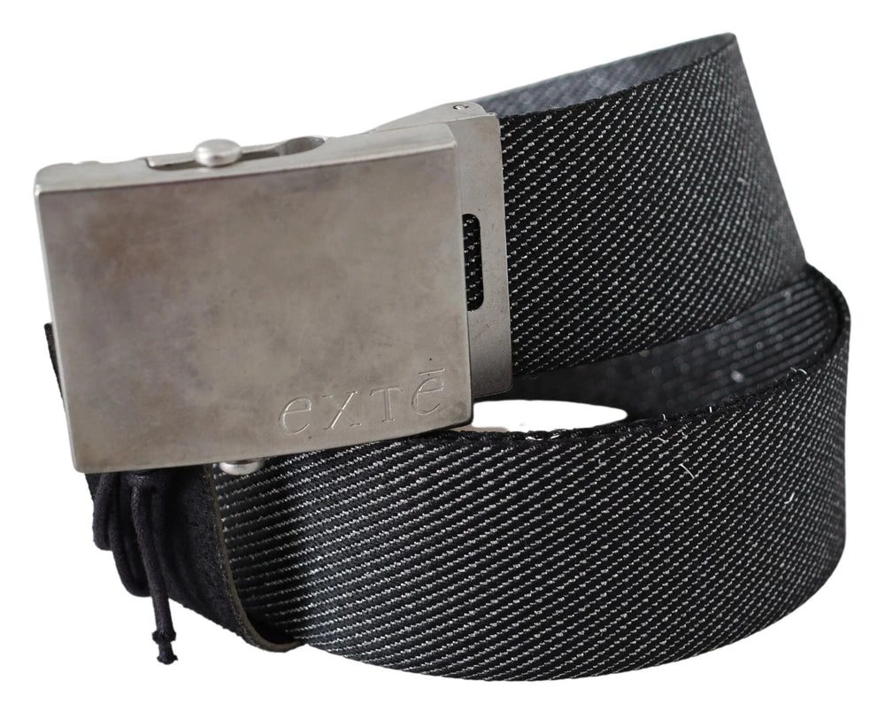 Exte Black Silver Metal Brushed Buckle Waist Belt - 100 cm / 40 Inches - Belts