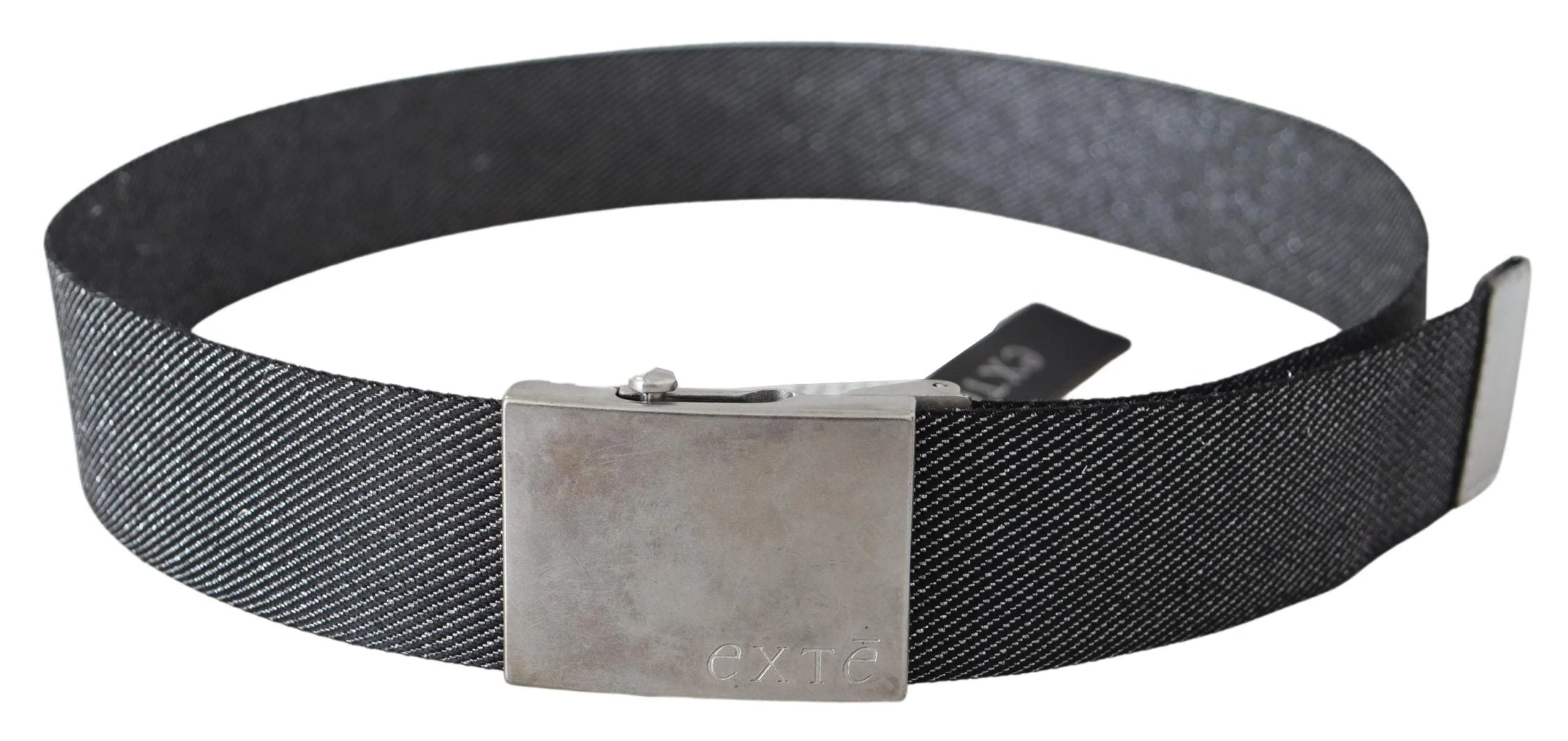 Exte Black Silver Metal Brushed Buckle Waist Belt - 100 cm / 40 Inches - Belts