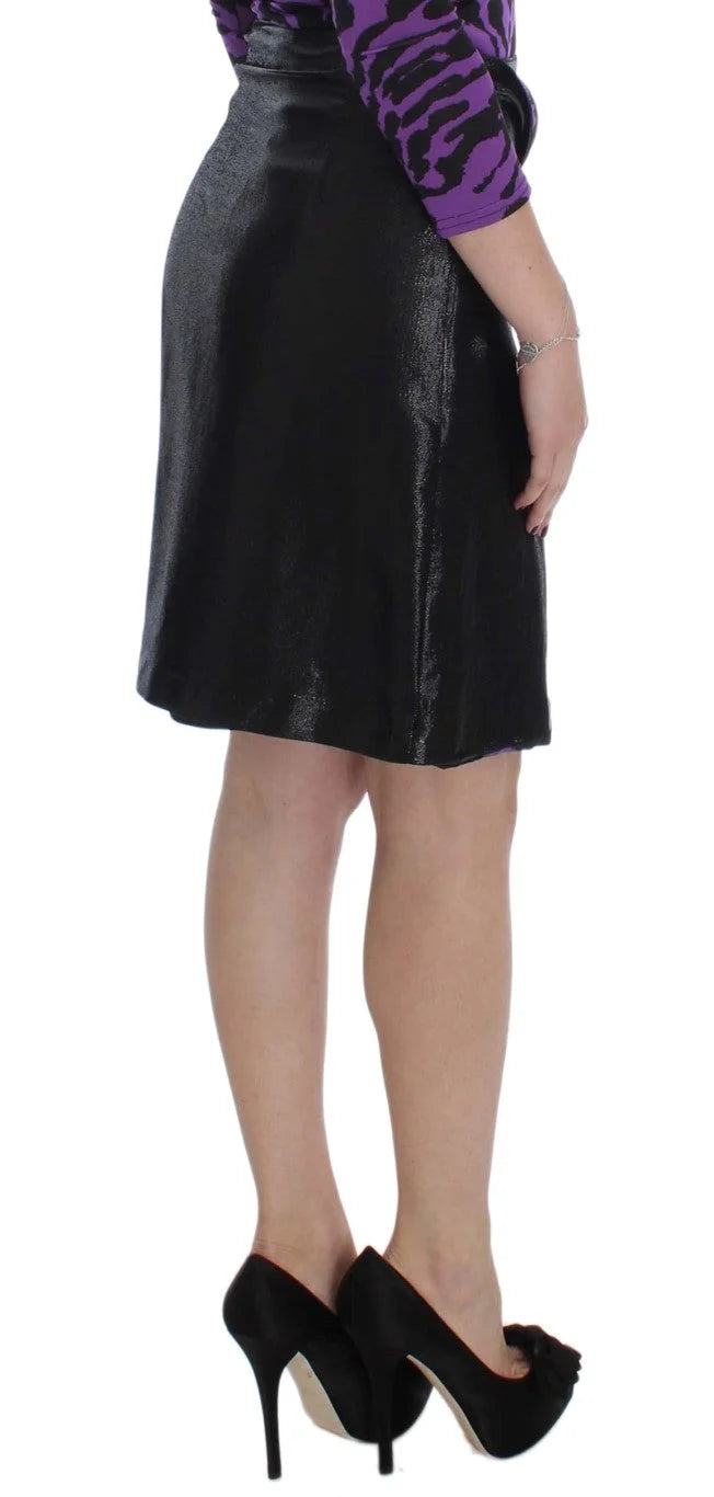 Exte Black Wool Silk Above Knee Straight Skirt - Skirts