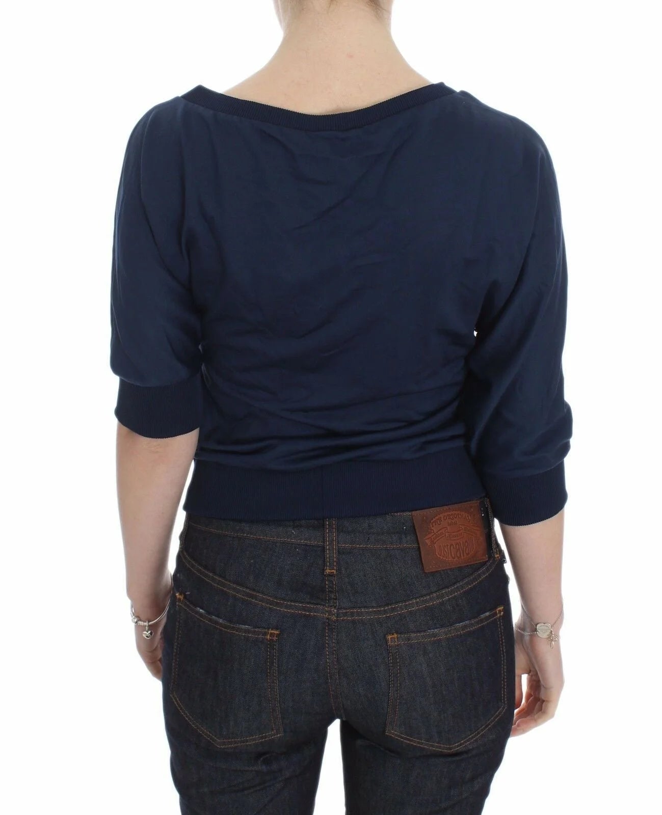 Exte Blue Cotton Top Pullover Deep V-neck Women Sweater - IT40|S