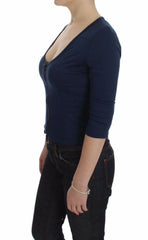 Exte Blue Cotton Top Zipper Deep Crew-neck Sweater - IT40|S - Sweaters