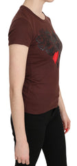 Exte Brown Hearts Printed Round Neck T-shirt Top - IT42|M - T-Shirts
