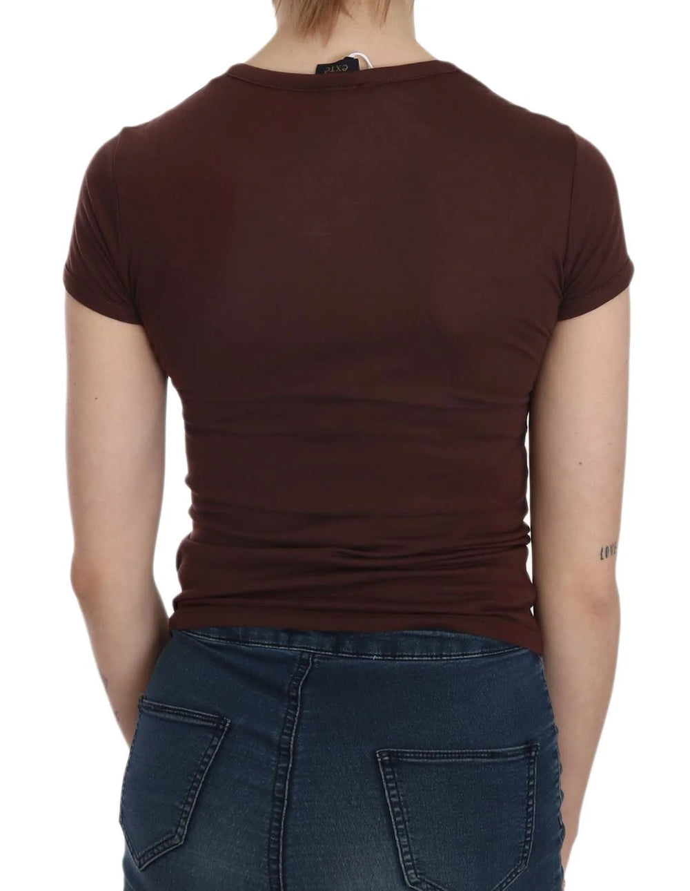 Exte Brown Hearts Short Sleeve Casual T-shirt Top - T-Shirts