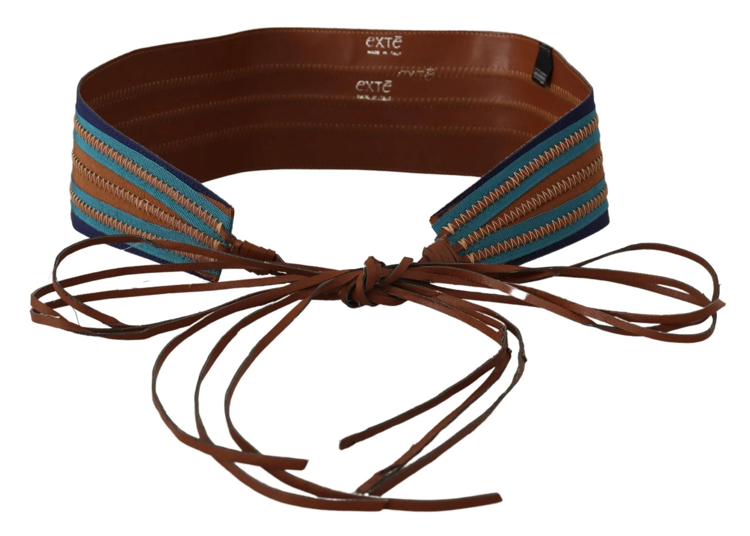 Exte Brown Leather Wide Waistband Tie Fastening Belt - Belts