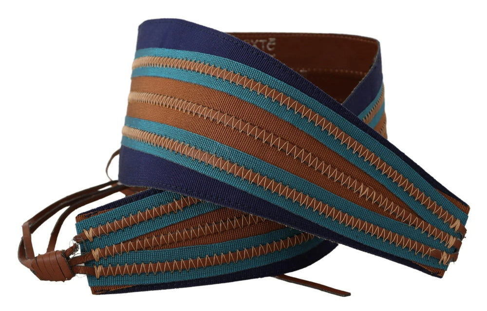 Exte Brown Leather Wide Waistband Tie Fastening Belt - Belts