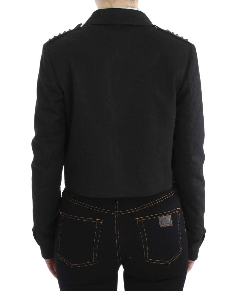 Exte Gray Stretch Gold Studded Short Jacket - Sport Jackets