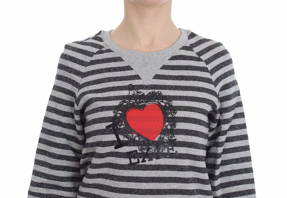 Exte Gray Striped Cotton Crewneck Sweater - Sweaters