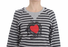Exte Gray Striped Cotton Crewneck Sweater - Sweaters