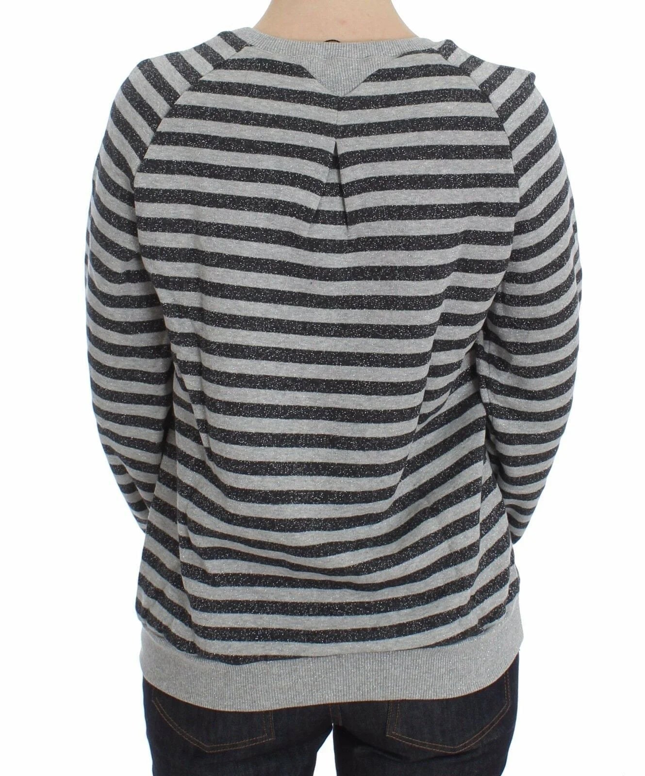 Exte Gray Striped Cotton Crewneck Sweater - Sweaters